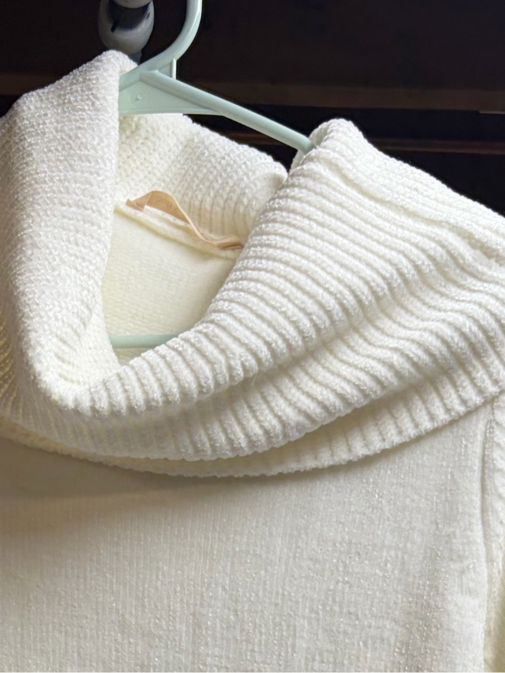 Soft Surroundings Cream Ribbed Cowl Neck Sweater